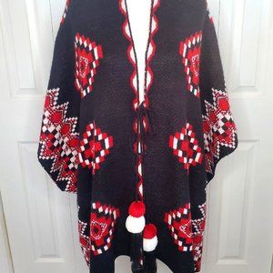 Boho Gypsy Aztec Tribal Knit Poncho Cardigan Wrap Sweater w/Arm Holes